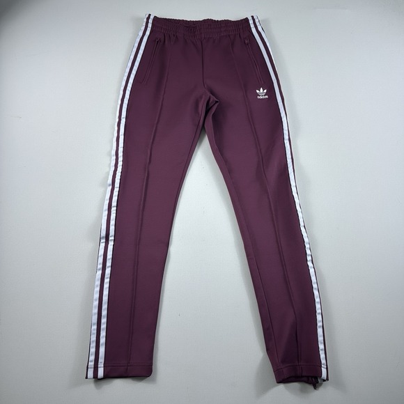 adidas‎ Originals Beckenbauer Maroon Track Pants White Logo Womens XS Active - Picture 1 of 9